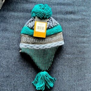 The North Face fairisle ear flap beanie, color teal & blue, S/M